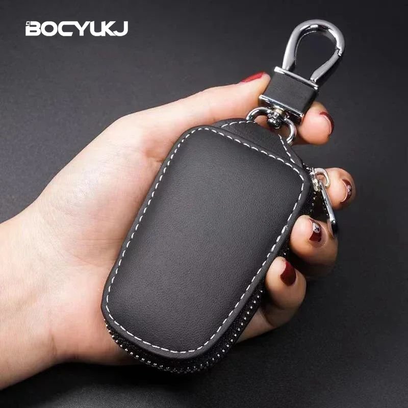 Leather Car Key Case Universal Keychain For BMW Mercedes Audi VW Toyota Honda Hyundai Kia Ford Key Cover Protector Accessories