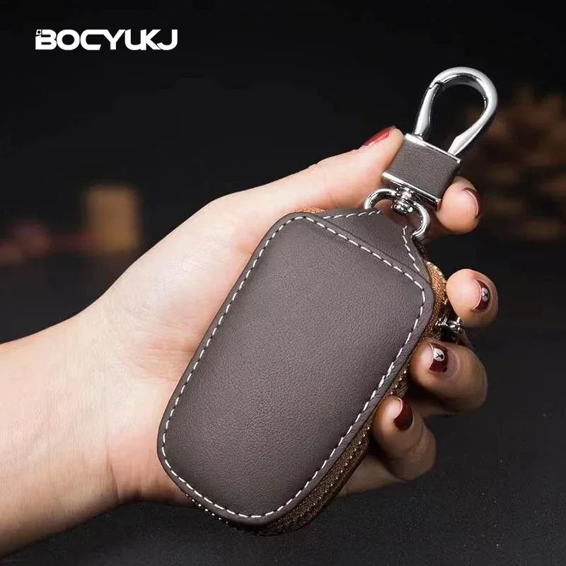 Leather Car Key Case Universal Keychain For BMW Mercedes Audi VW Toyota Honda Hyundai Kia Ford Key Cover Protector Accessories