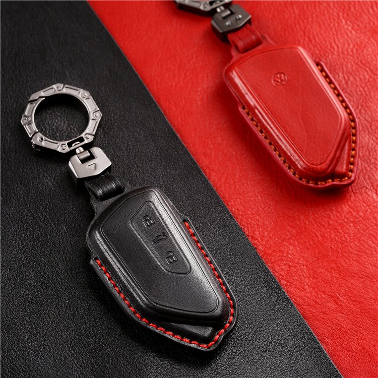 Handmade Genuine Leather Car Key Case Cover for 2020-2024 VW ID3 ID4 MK8 Golf GTI Skoda Octavia Smart Key Shell Case