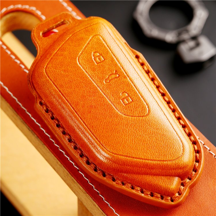 Handmade Genuine Leather Car Key Case Cover for 2020-2024 VW ID3 ID4 MK8 Golf GTI Skoda Octavia Smart Key Shell Case