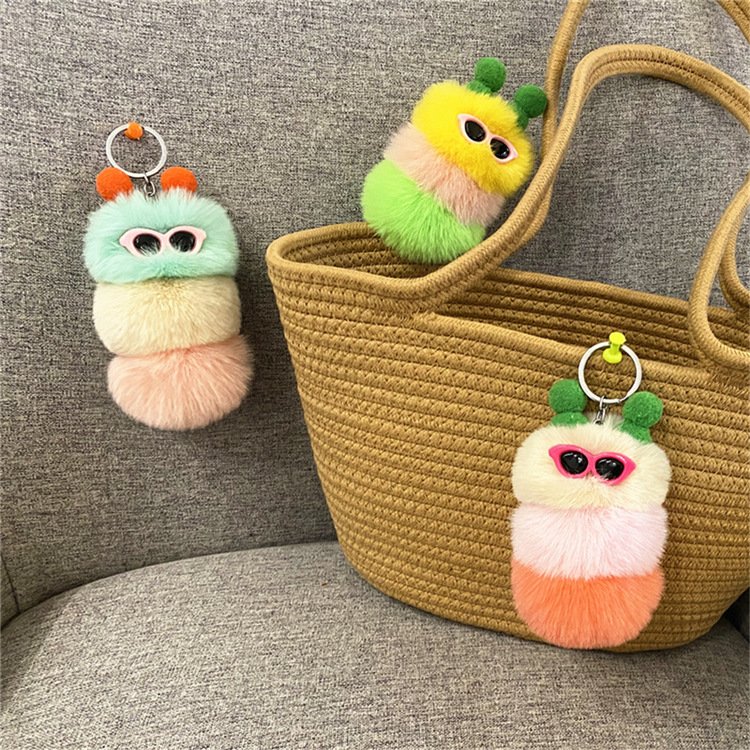 New Cute Caterpillar Keychain Cartoon Plush Doll Bag Pendant Creative Car Key Chain Small Promotional Gifts
