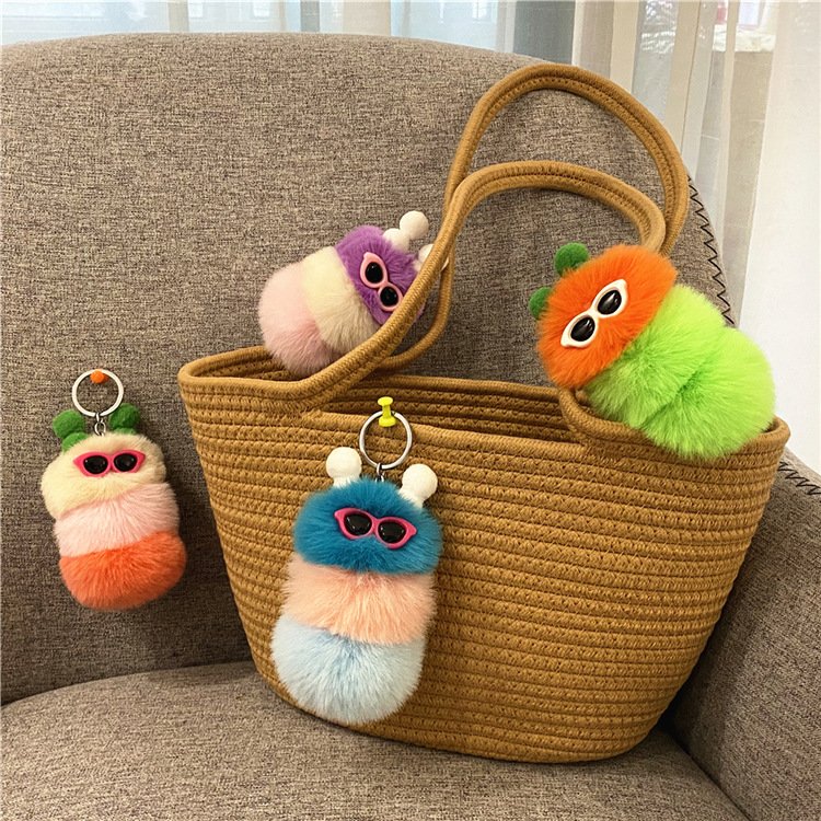 New Cute Caterpillar Keychain Cartoon Plush Doll Bag Pendant Creative Car Key Chain Small Promotional Gifts