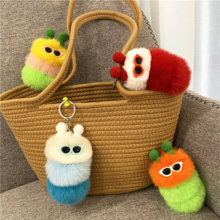 New Cute Caterpillar Keychain Cartoon Plush Doll Bag Pendant Creative Car Key Chain Small Promotional Gifts