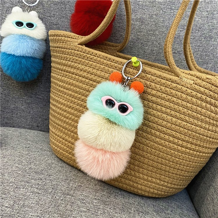 New Cute Caterpillar Keychain Cartoon Plush Doll Bag Pendant Creative Car Key Chain Small Promotional Gifts
