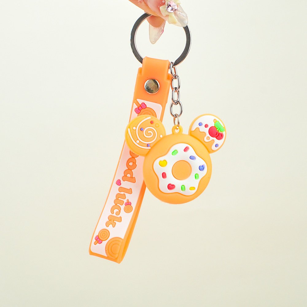 New Mickey Donut Keychain Pendant PVC Soft Adhesive Bag Pendant Car Keychain Accessories Small Gift
