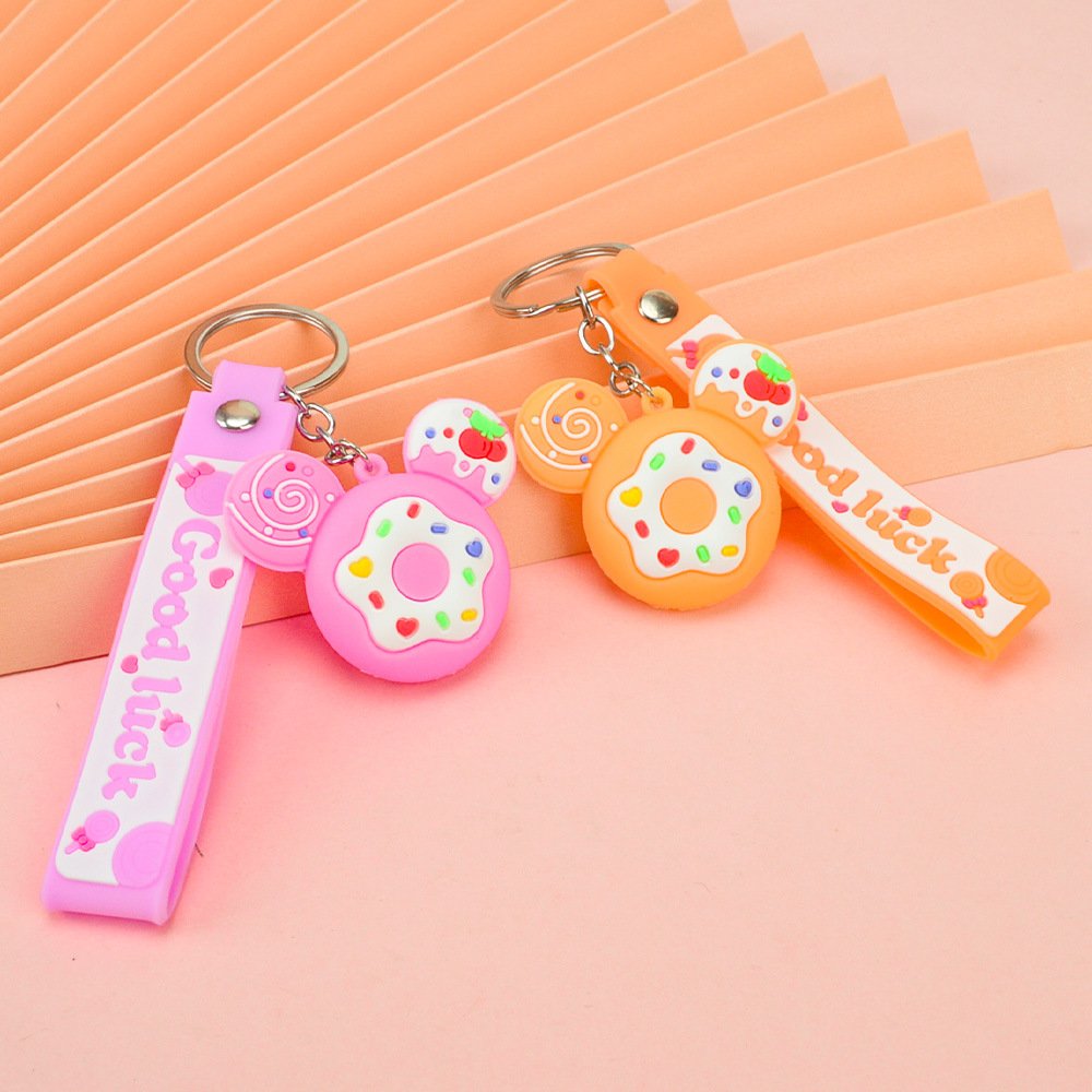 New Mickey Donut Keychain Pendant PVC Soft Adhesive Bag Pendant Car Keychain Accessories Small Gift