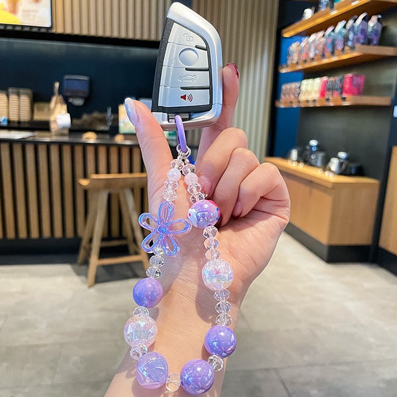 Cute Cartoon Handmade Acrylic Beaded Bracelet Keychain Mobile Phone Chain Charm Accessories Car Keychain phone ring