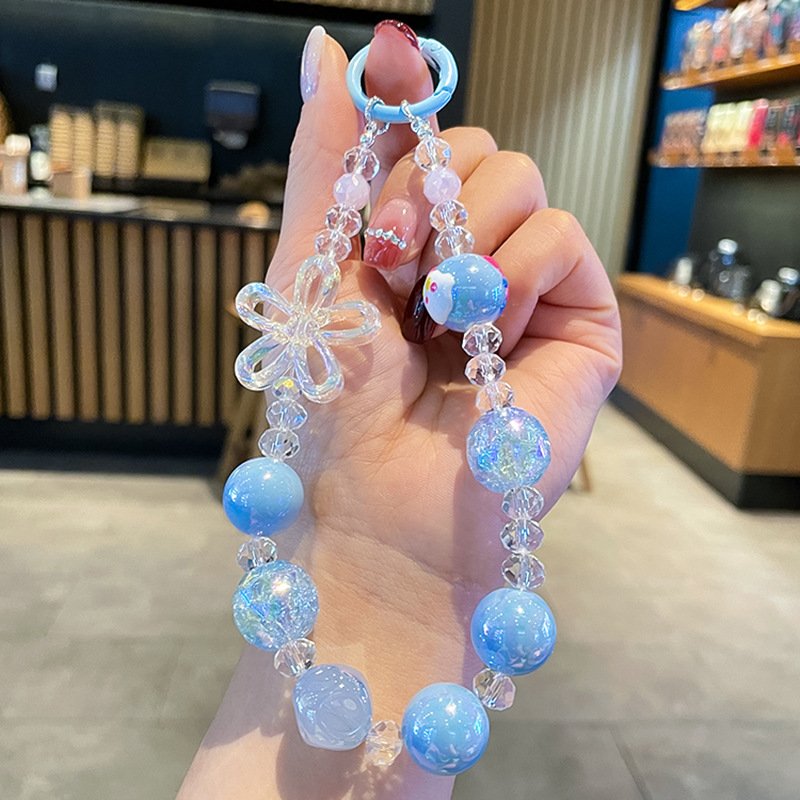 Cute Cartoon Handmade Acrylic Beaded Bracelet Keychain Mobile Phone Chain Charm Accessories Car Keychain phone ring
