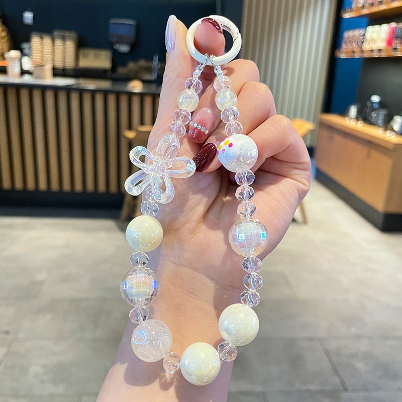 Cute Cartoon Handmade Acrylic Beaded Bracelet Keychain Mobile Phone Chain Charm Accessories Car Keychain phone ring