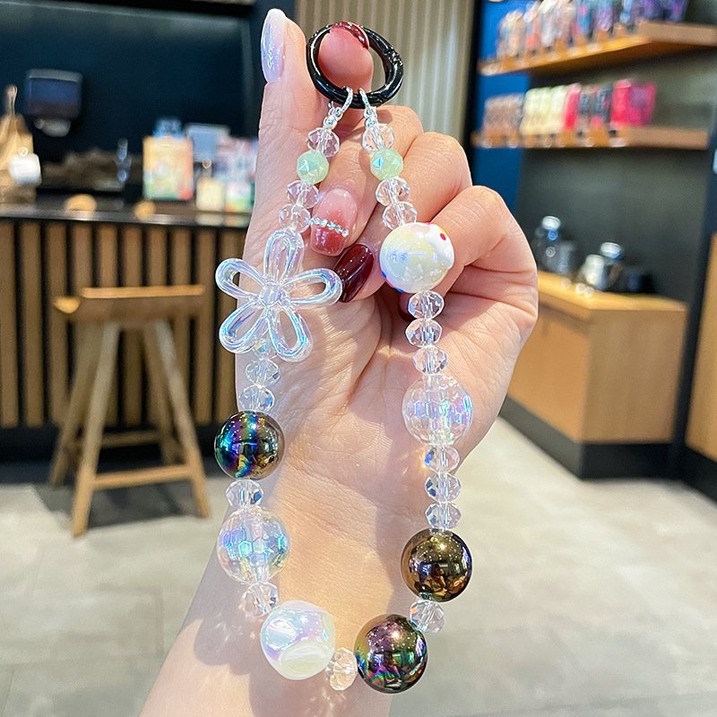 Cute Cartoon Handmade Acrylic Beaded Bracelet Keychain Mobile Phone Chain Charm Accessories Car Keychain phone ring