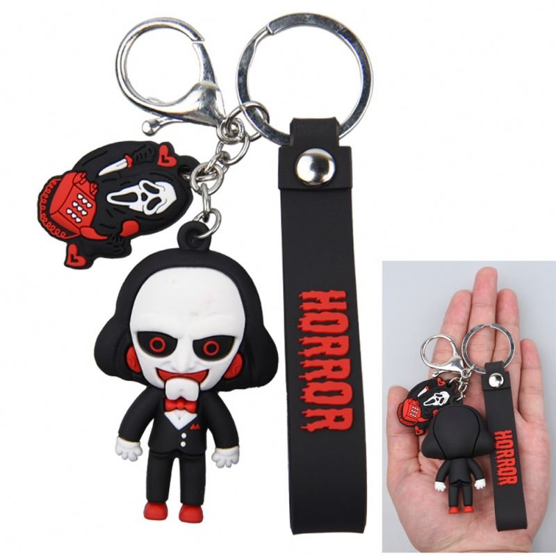 wholesale rubber Pompom 3D cartoon ghost Key Chain new arrivals Halloween for Women Car Bag Accessories Ring