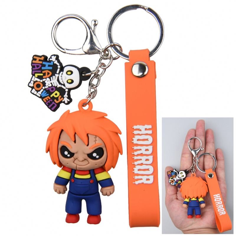 wholesale rubber Pompom 3D cartoon ghost Key Chain new arrivals Halloween for Women Car Bag Accessories Ring
