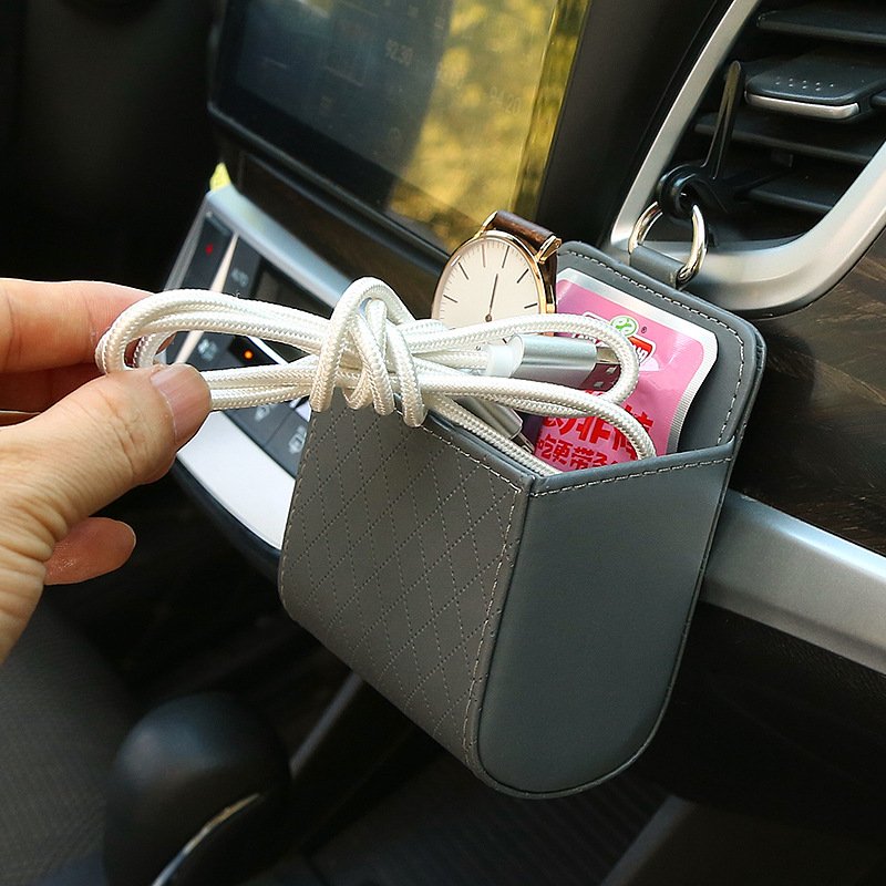 Car storage box Car outlet leather multi-functional mobile phone change card hanging storage pocket car accessories