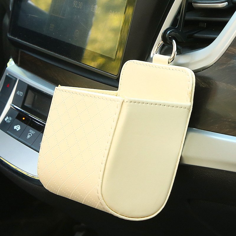 Car storage box Car outlet leather multi-functional mobile phone change card hanging storage pocket car accessories