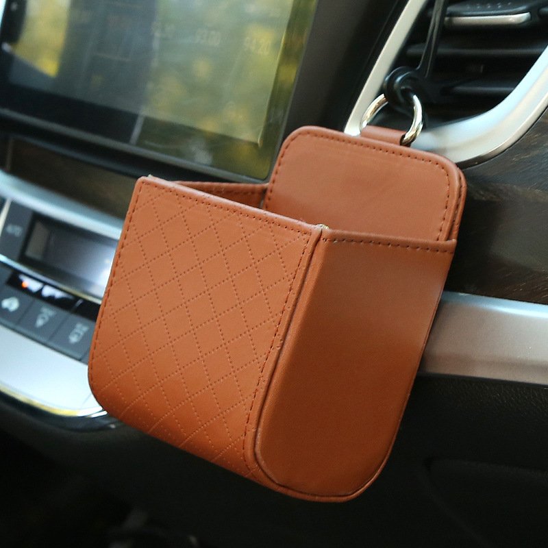 Car storage box Car outlet leather multi-functional mobile phone change card hanging storage pocket car accessories