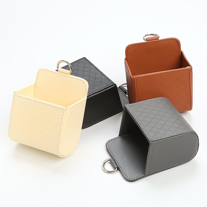 Car storage box Car outlet leather multi-functional mobile phone change card hanging storage pocket car accessories