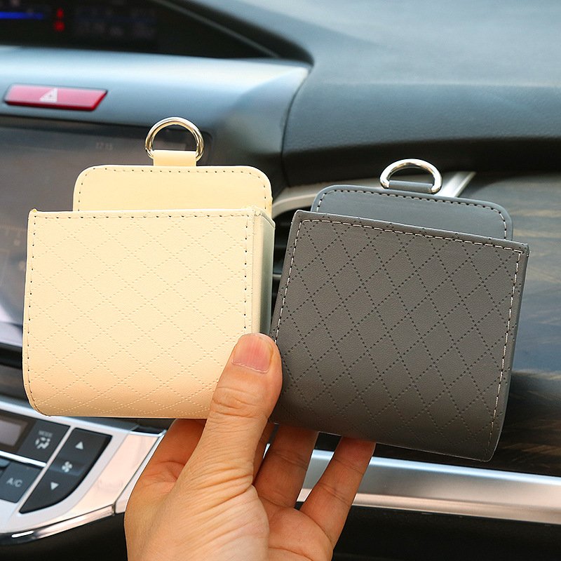 Car storage box Car outlet leather multi-functional mobile phone change card hanging storage pocket car accessories