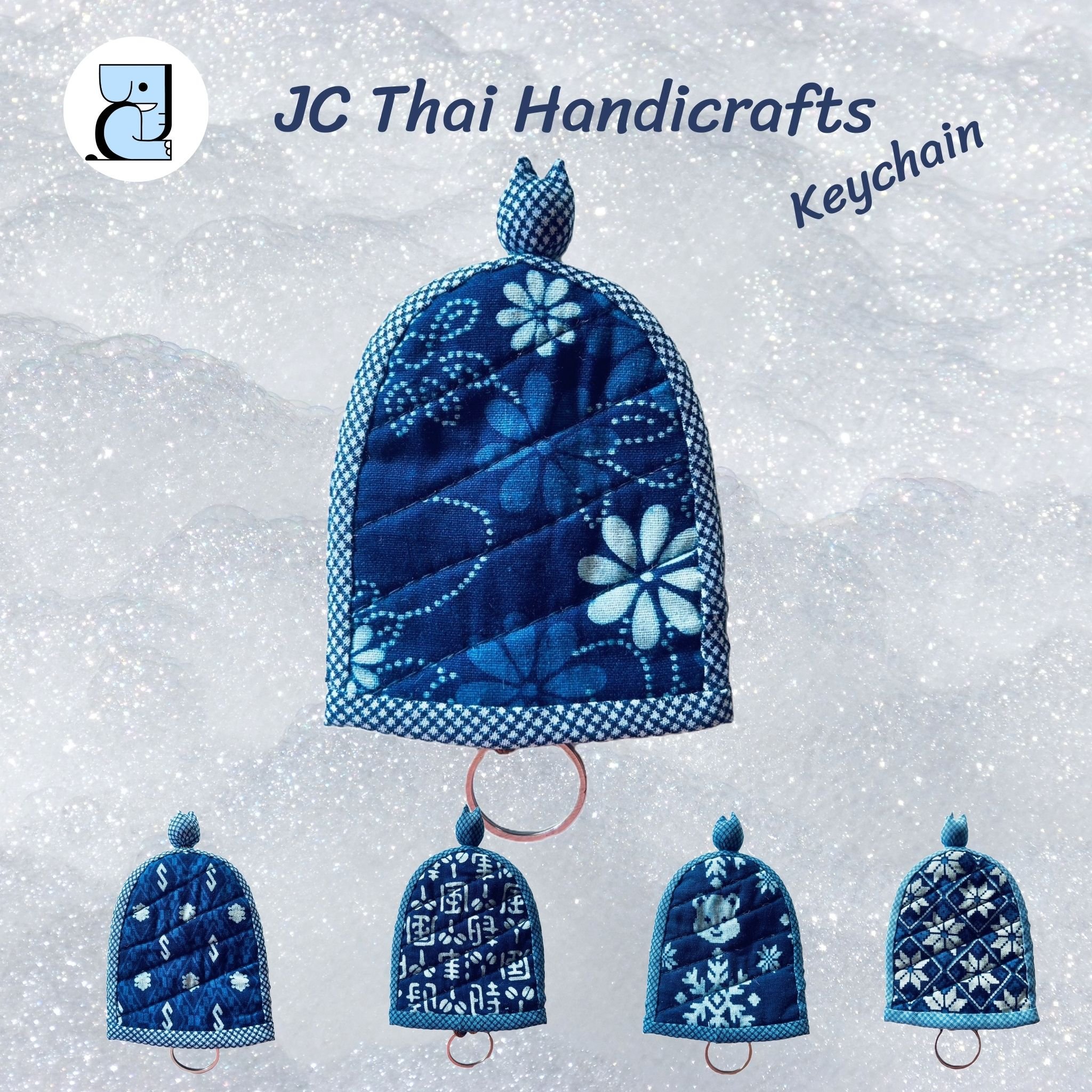 Thailand Mini Gifts Indigo Tie-Dyed Fabric Keychains Keyring Holder Souvenirs Promotional Car Accessories for Mother's Day Gifts
