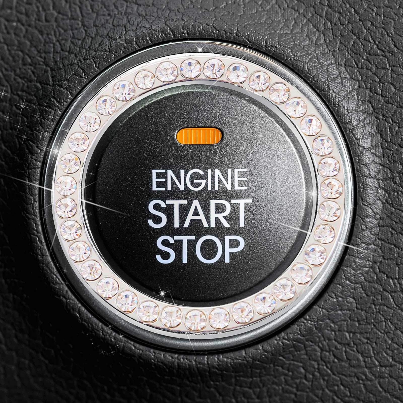 Car One-key Start Button Decoration Ring with Diamond Rhinestone Circle Start Stop Switch Ring Car Interior Accessories