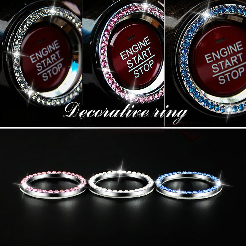 Car One-key Start Button Decoration Ring with Diamond Rhinestone Circle Start Stop Switch Ring Car Interior Accessories