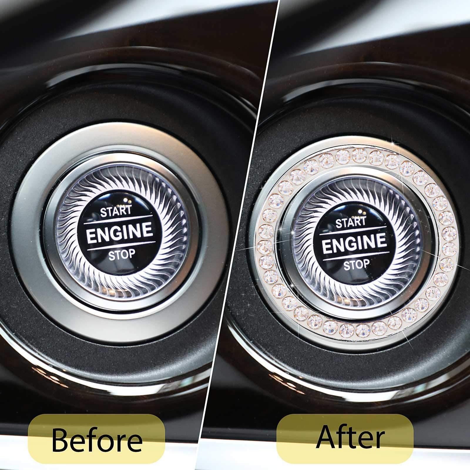 Car One-key Start Button Decoration Ring with Diamond Rhinestone Circle Start Stop Switch Ring Car Interior Accessories