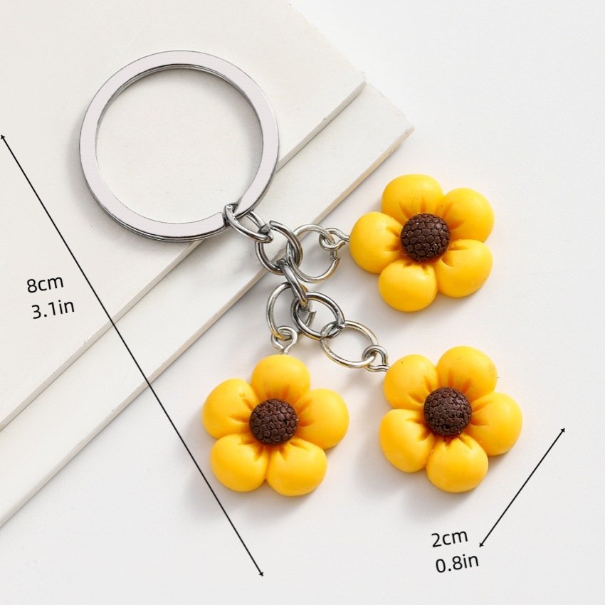 Wholesale new DIY candy color 3D flower pendant keychain cute sunflower car bag decorative pendant Mini key chain