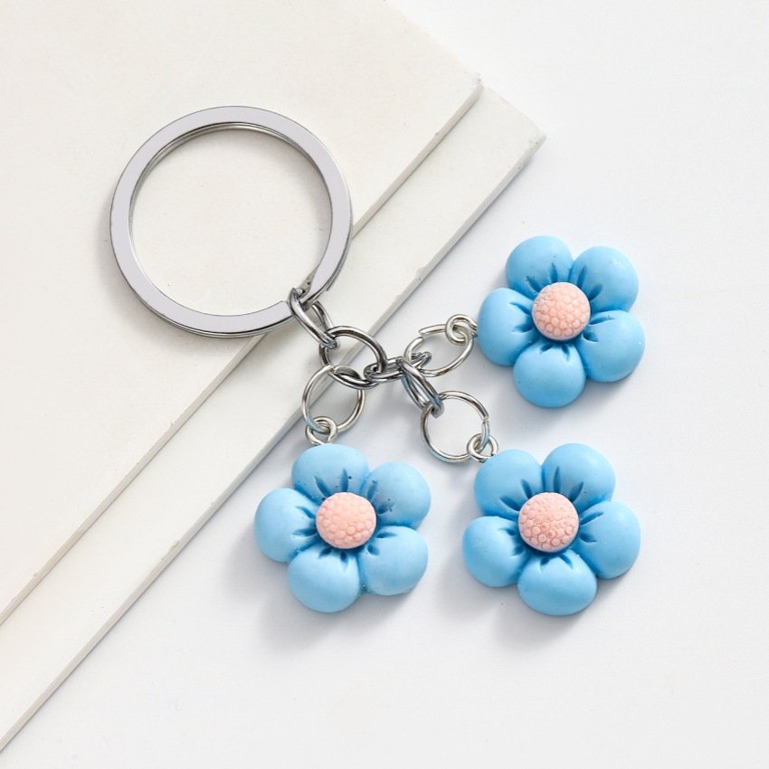 Wholesale new DIY candy color 3D flower pendant keychain cute sunflower car bag decorative pendant Mini key chain
