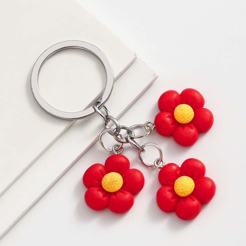 Wholesale new DIY candy color 3D flower pendant keychain cute sunflower car bag decorative pendant Mini key chain
