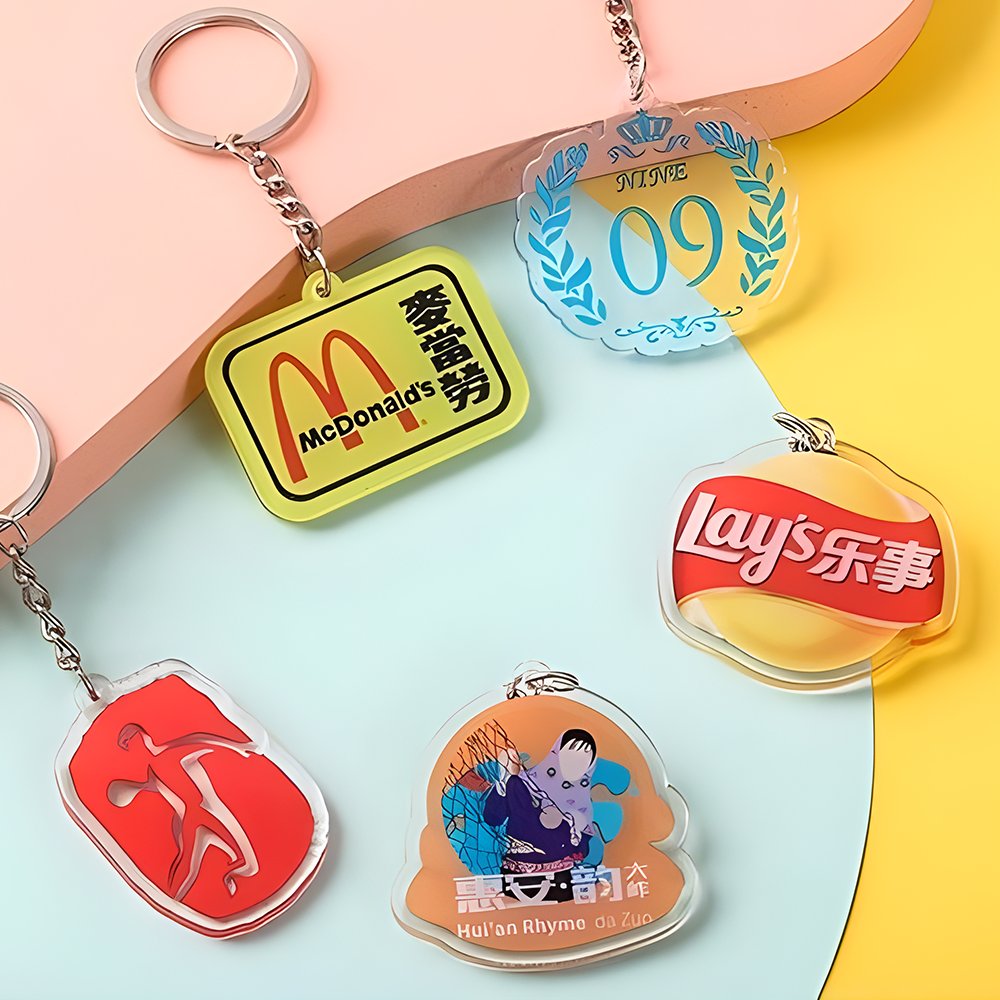 custom double print plastic charms clear glitter epoxy hologram acrylic keychain wholesale cute key chain acrylic pendant