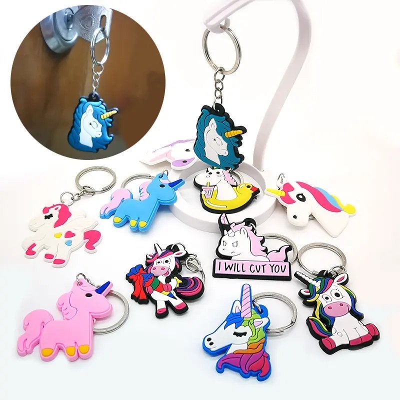 keychain Cute Rainbow Unicorn cartoon keychains custom key rings gift for girl women bag Pendant accessories Jewelry wholesale