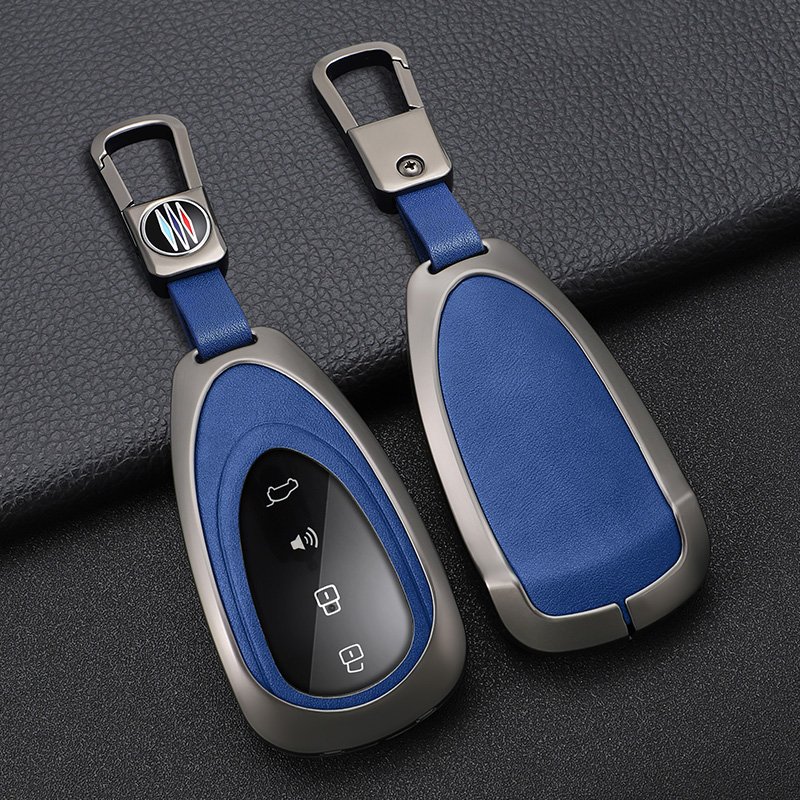 Hard Metal Car Key Accessories Zinc Alloy+3D Leather Car Key Cover Case Keyless Key Fob Protector Fit for WEY
