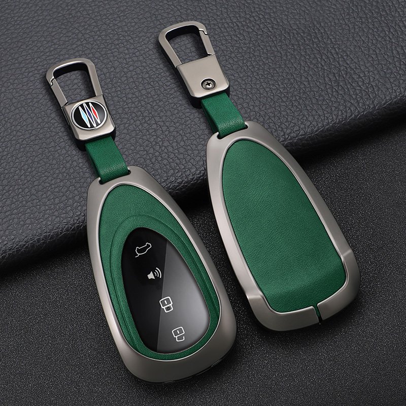 Hard Metal Car Key Accessories Zinc Alloy+3D Leather Car Key Cover Case Keyless Key Fob Protector Fit for WEY