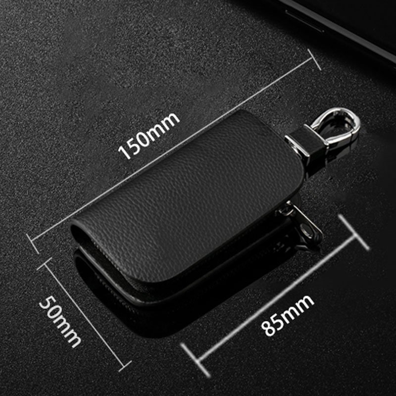 OEM Car key case PU leather lychee grain full coverage hidden zipper bag logo custom protection key accessories anti-lost gift