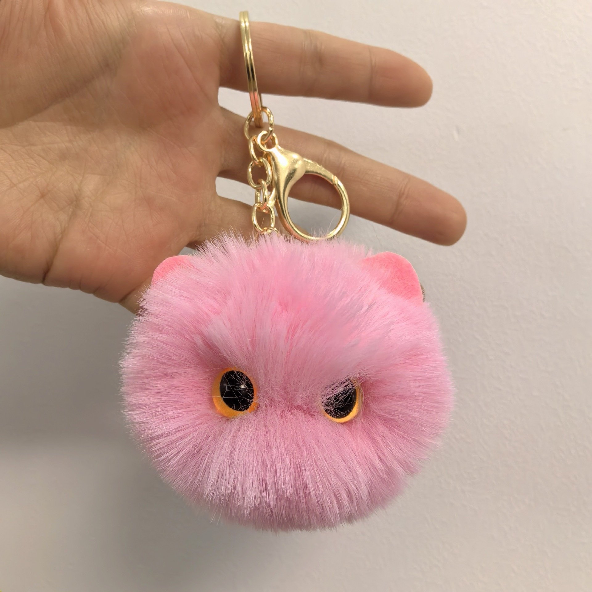 Fashion 3D Cute Cartoon Blush Cat Puff Ball Pompom Keychain Soft Fluffy Fur Plush Key Chains Car Charm Keyring Women Bag Pendant