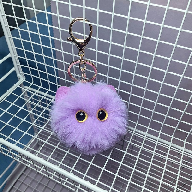 Fashion 3D Cute Cartoon Blush Cat Puff Ball Pompom Keychain Soft Fluffy Fur Plush Key Chains Car Charm Keyring Women Bag Pendant