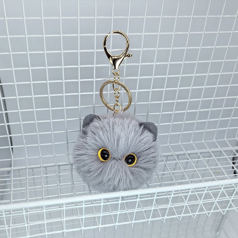 Fashion 3D Cute Cartoon Blush Cat Puff Ball Pompom Keychain Soft Fluffy Fur Plush Key Chains Car Charm Keyring Women Bag Pendant