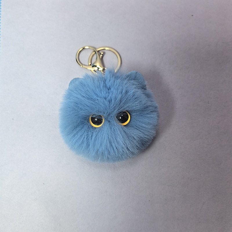 Fashion 3D Cute Cartoon Blush Cat Puff Ball Pompom Keychain Soft Fluffy Fur Plush Key Chains Car Charm Keyring Women Bag Pendant
