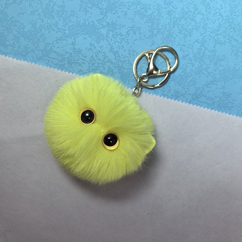 Fashion 3D Cute Cartoon Blush Cat Puff Ball Pompom Keychain Soft Fluffy Fur Plush Key Chains Car Charm Keyring Women Bag Pendant