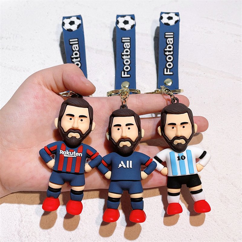 3D Cartoon Football Keychain Soccer Player Action Figure Doll Keychain Pendant Car Accessories Key Ring Decor