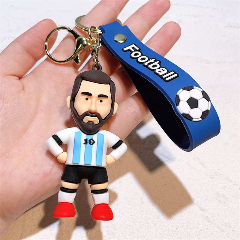 3D Cartoon Football Keychain Soccer Player Action Figure Doll Keychain Pendant Car Accessories Key Ring Decor