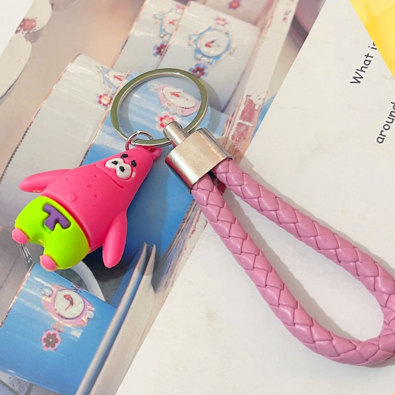 Keychain Sponge Doll Car Key Bag Accessories Cute Cartoon 3D Patrick Keychains PVC Silicone Keyring with Wrist Strap Key Chains