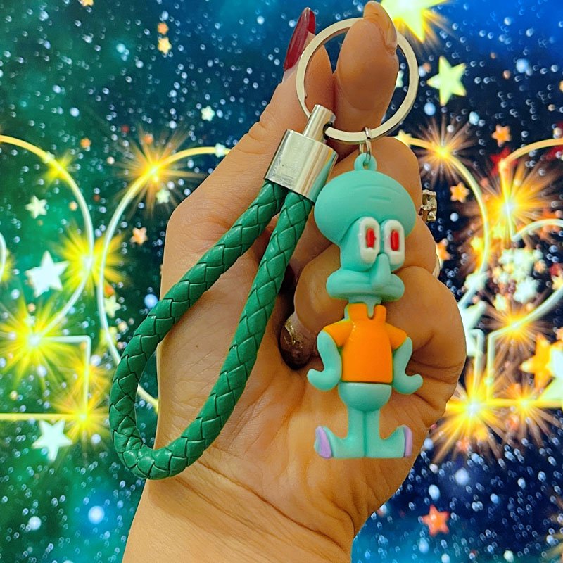 Keychain Sponge Doll Car Key Bag Accessories Cute Cartoon 3D Patrick Keychains PVC Silicone Keyring with Wrist Strap Key Chains