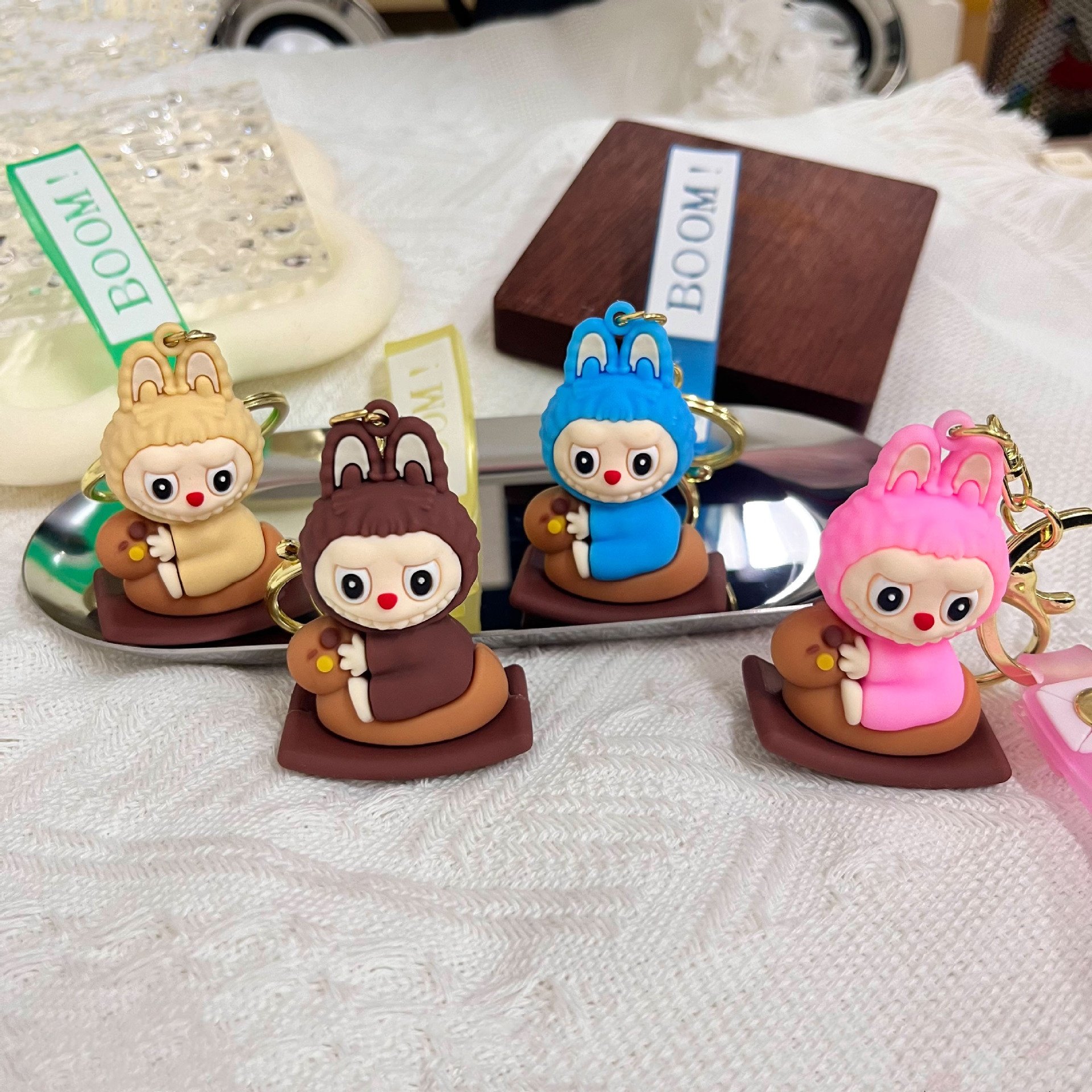 Hot Selling Cartoon Cute Labubu PVC 3D Rubber Wholesale Car Keychain Accessories Promotional Small Gift Doll Pendant
