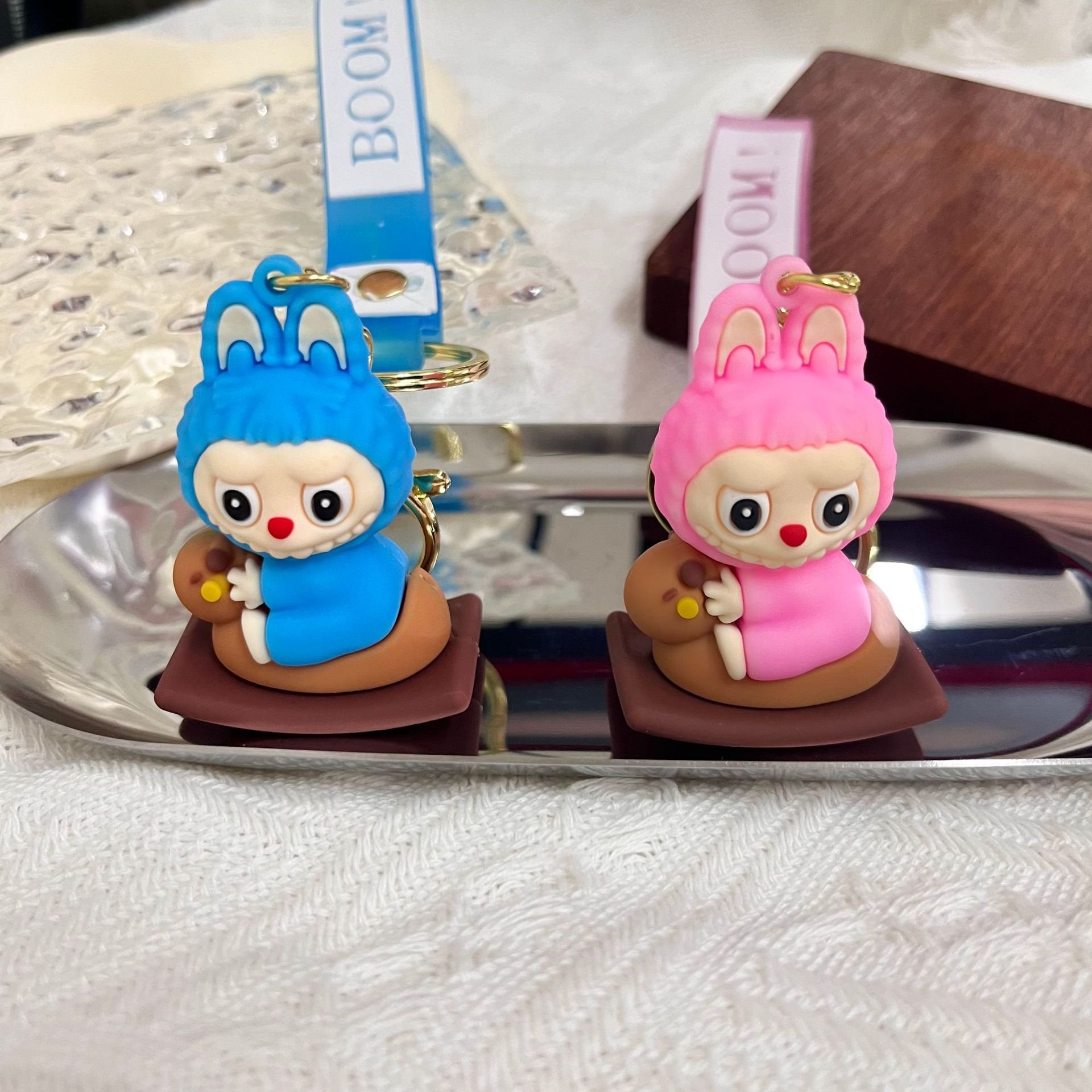 Hot Selling Cartoon Cute Labubu PVC 3D Rubber Wholesale Car Keychain Accessories Promotional Small Gift Doll Pendant