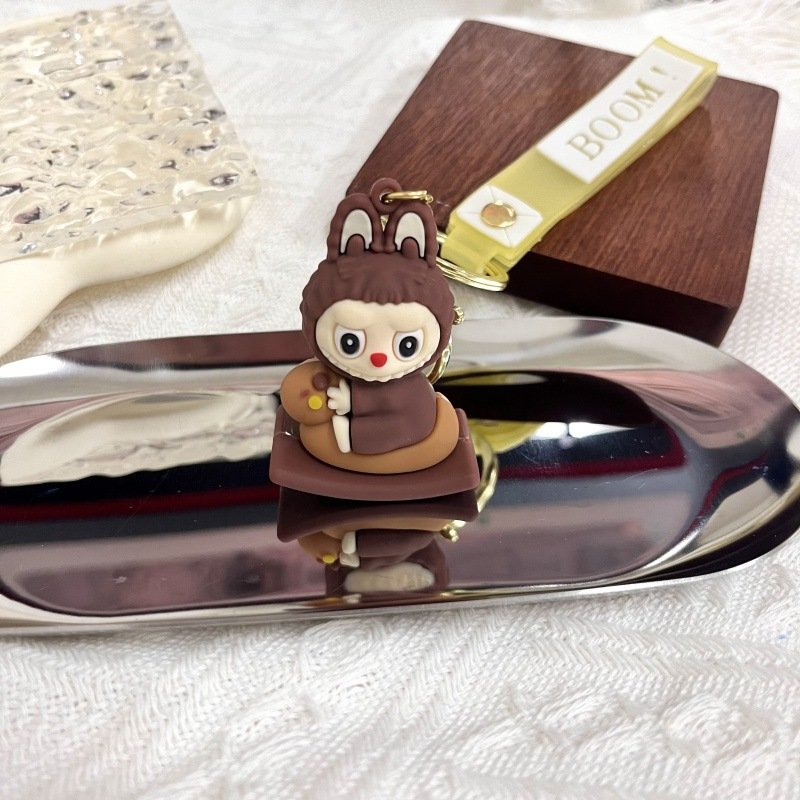 Hot Selling Cartoon Cute Labubu PVC 3D Rubber Wholesale Car Keychain Accessories Promotional Small Gift Doll Pendant
