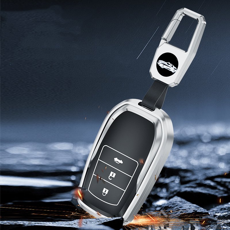 Customized Logo Smart Key Case Cover Shell with Keychain for Toyota Rav4 Car Accessories Metal Key Cover