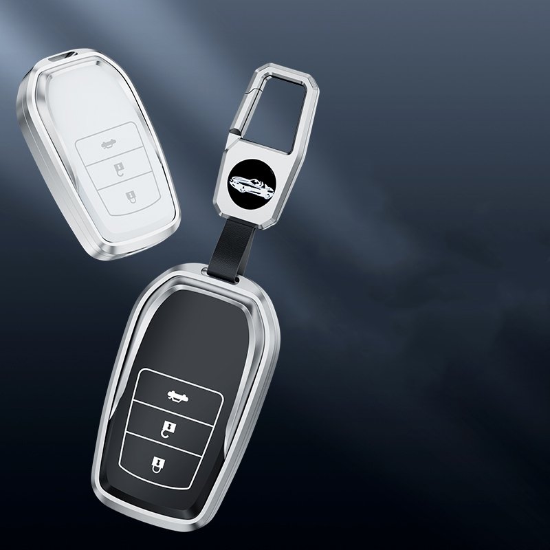 Customized Logo Smart Key Case Cover Shell with Keychain for Toyota Rav4 Car Accessories Metal Key Cover