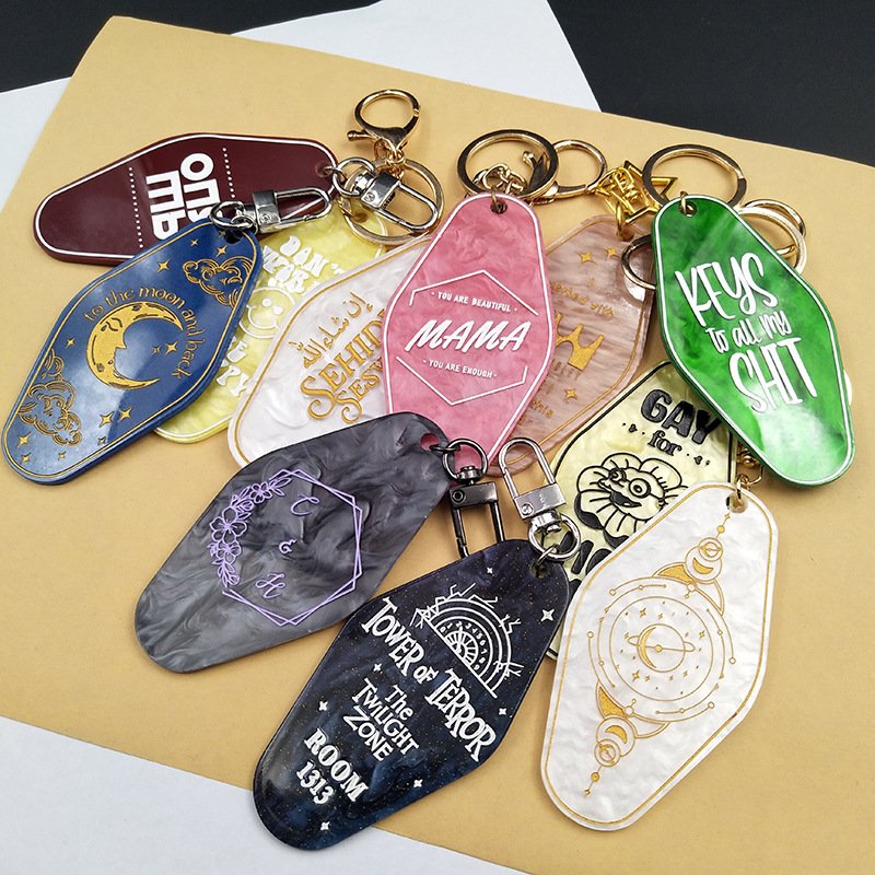 Custom Plastic Acrylic Hotel Keychain Logo with Key Ring Blank ABS Motel Keychains Key Tags Your Design Motel Keychain
