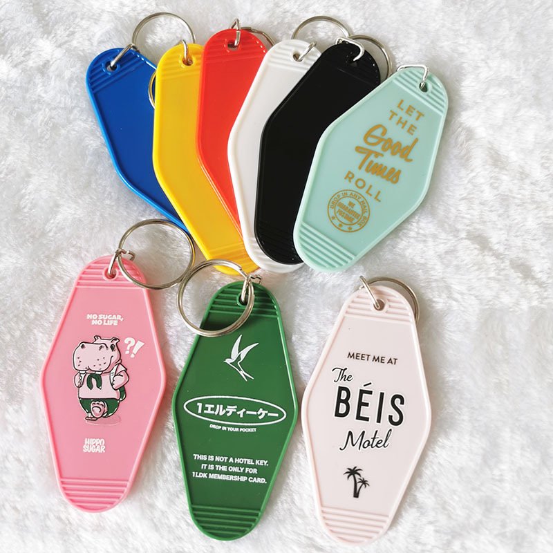 Custom Plastic Acrylic Hotel Keychain Logo with Key Ring Blank ABS Motel Keychains Key Tags Your Design Motel Keychain