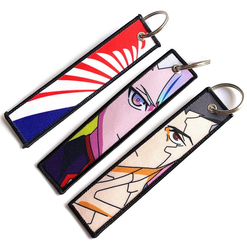 Promotional Gift Woven Fabric Jet Key Tag Embroidery Woven Labels For Clothing Keychain Accessories